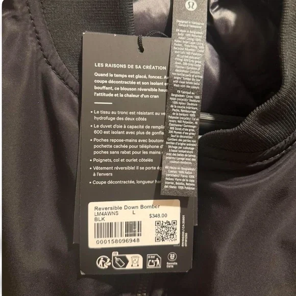 NWT Men's Lululemon Black Quilted Reversible Down Puffer Jacket Size Large - Picture 8 of 9